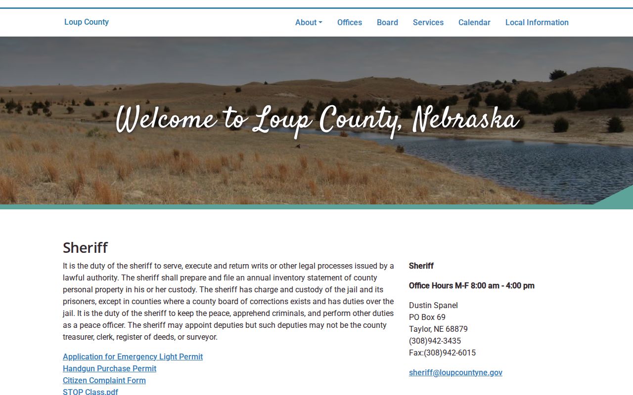 Loup County booking records source at the Loup County Sheriff page